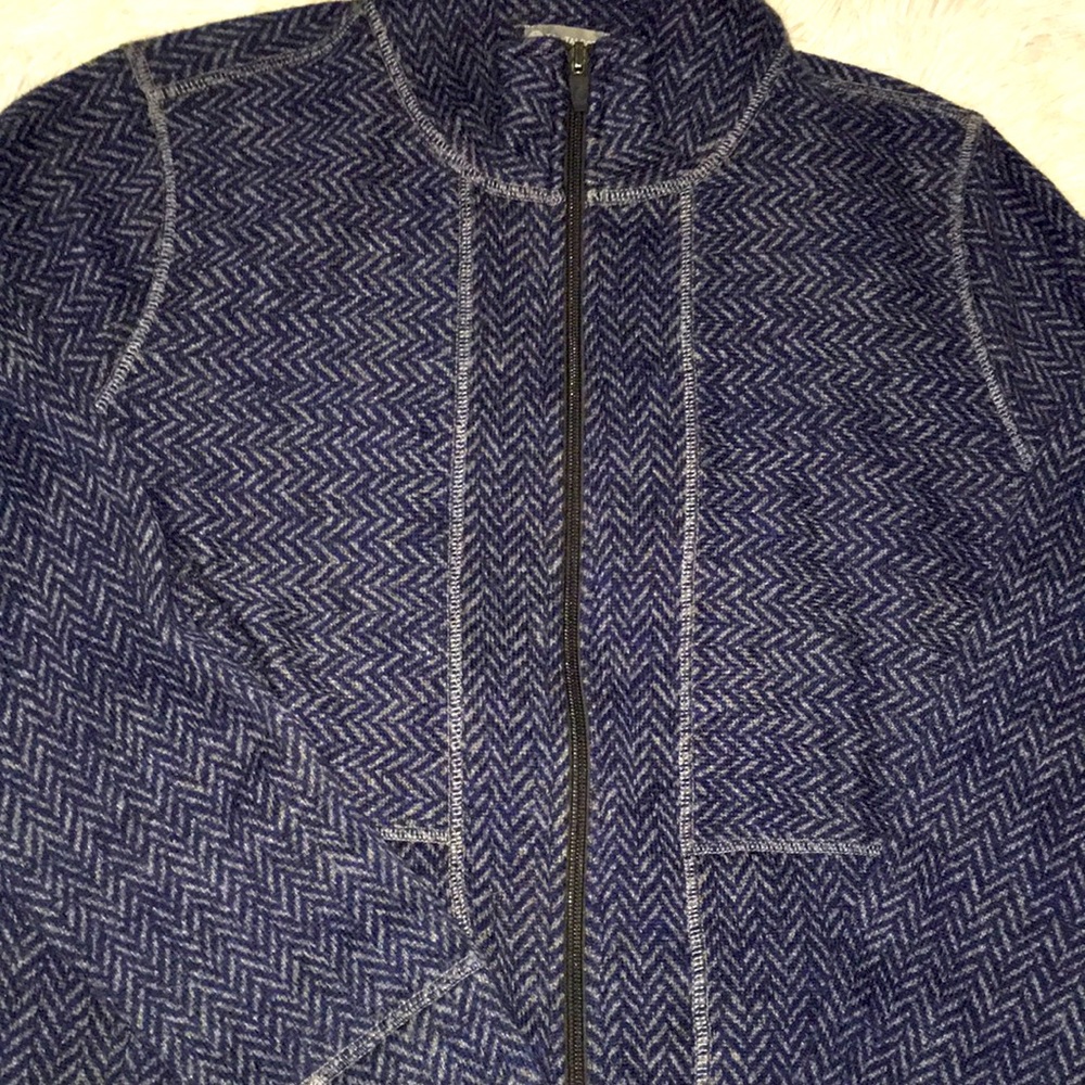 NWT T By Talbots 100% Polyester Super Soft Blue and Gray Zip Up Sweater/Jacket
